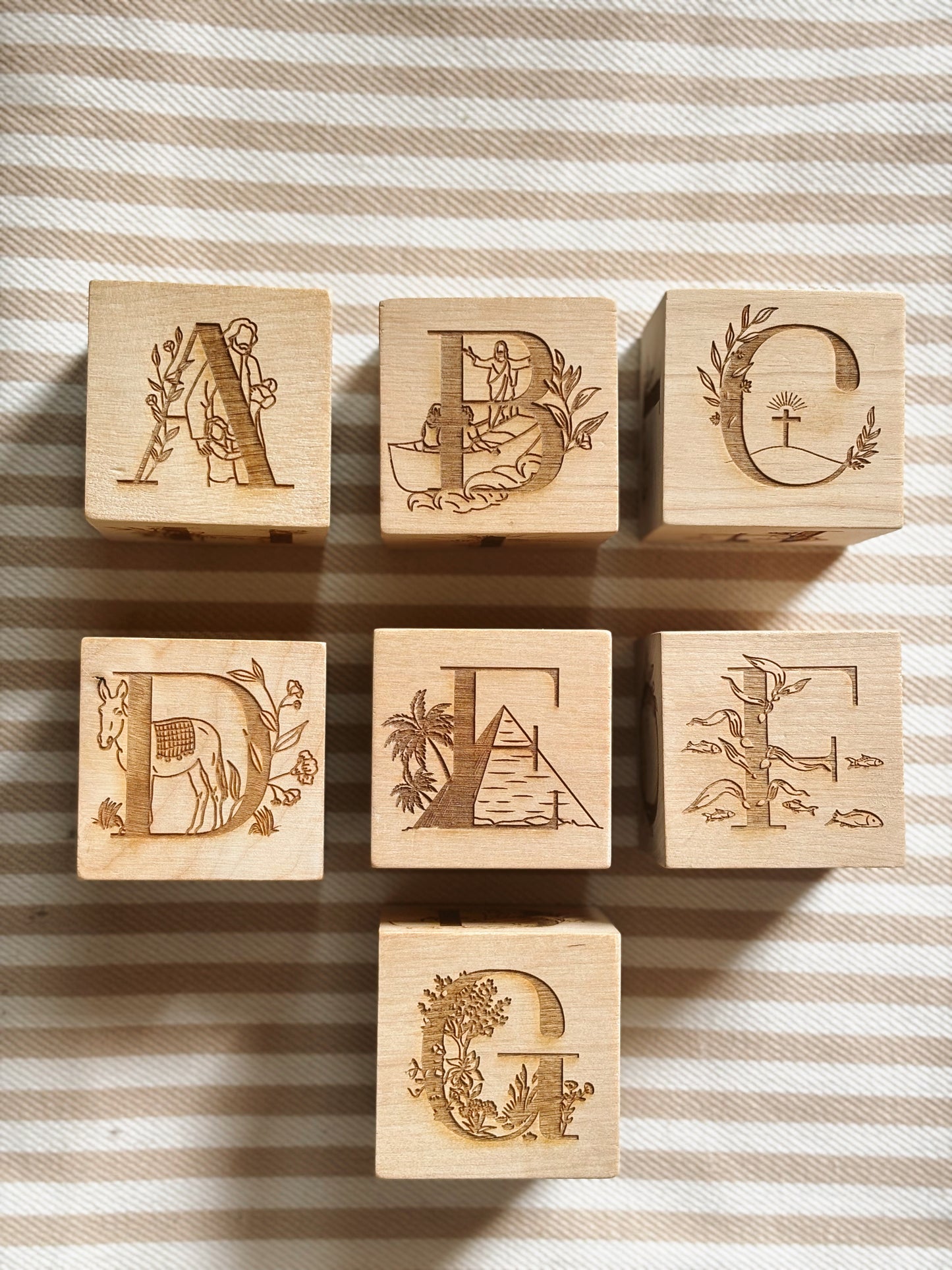 Set of 07, Wooden Biblical ABC Blocks & Scripture Flashcards