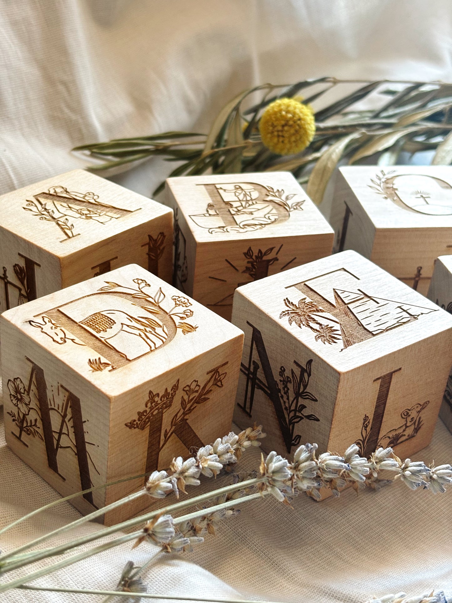 Set of 13, Wooden Biblical ABC Blocks  & Scripture Flashcards