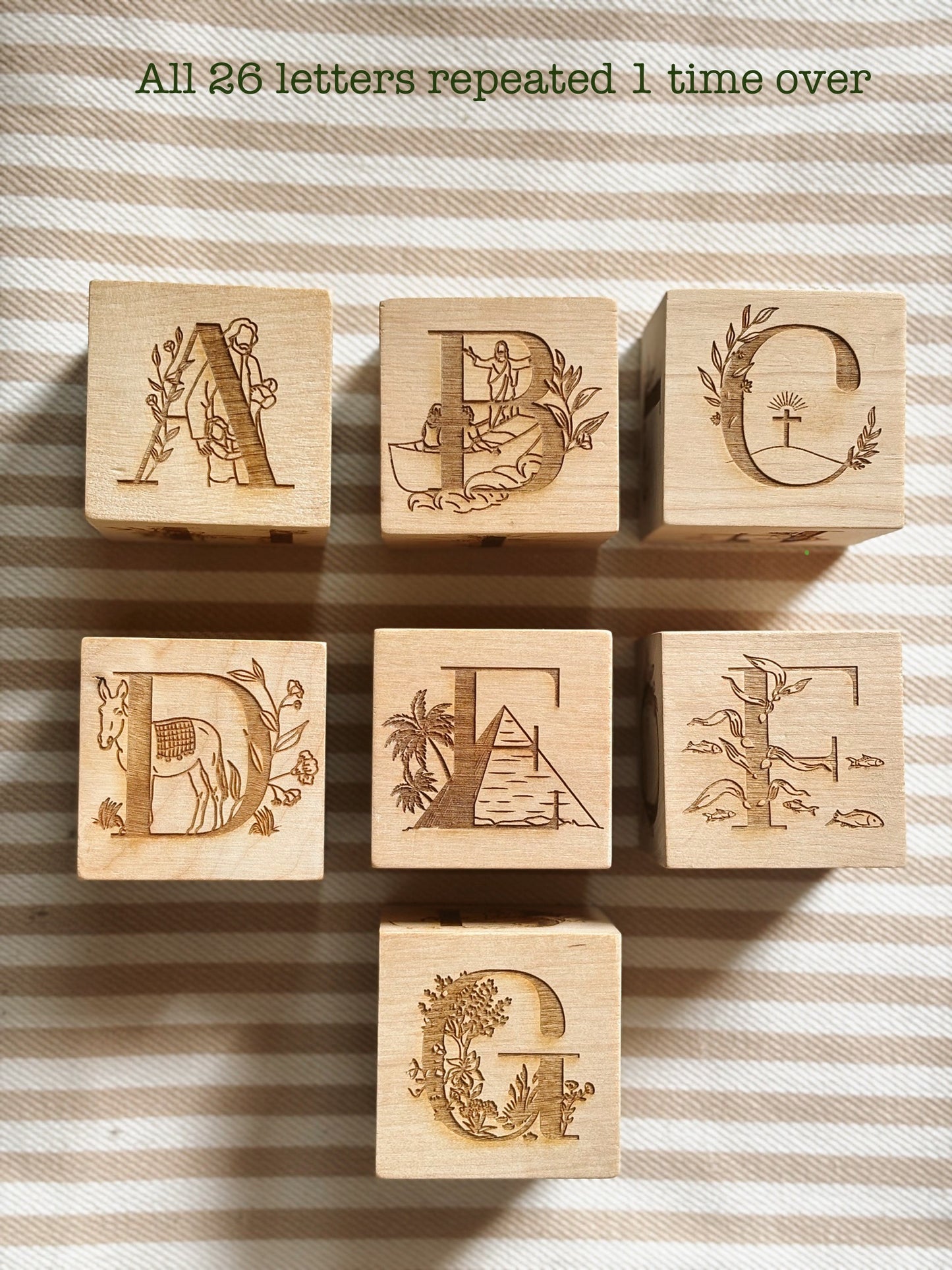 Set of 07, Wooden Biblical ABC Blocks & Scripture Flashcards