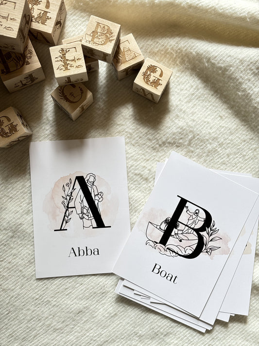 Set of 07, Wooden Biblical ABC Blocks & Scripture Flashcards