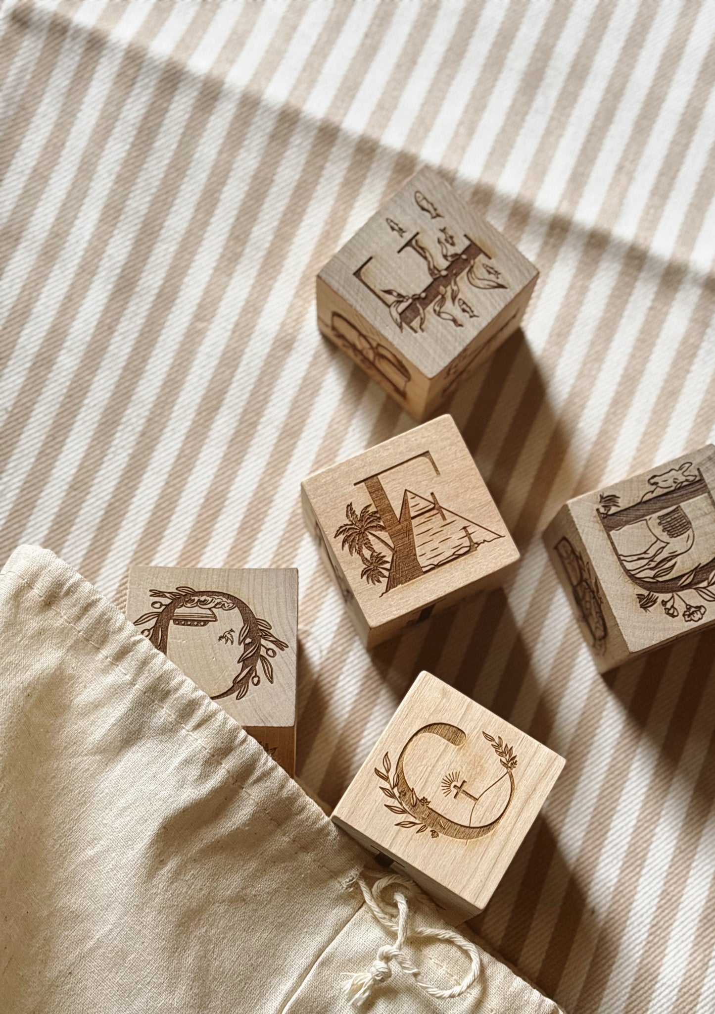 Set of 07, Wooden Biblical ABC Blocks & Scripture Flashcards