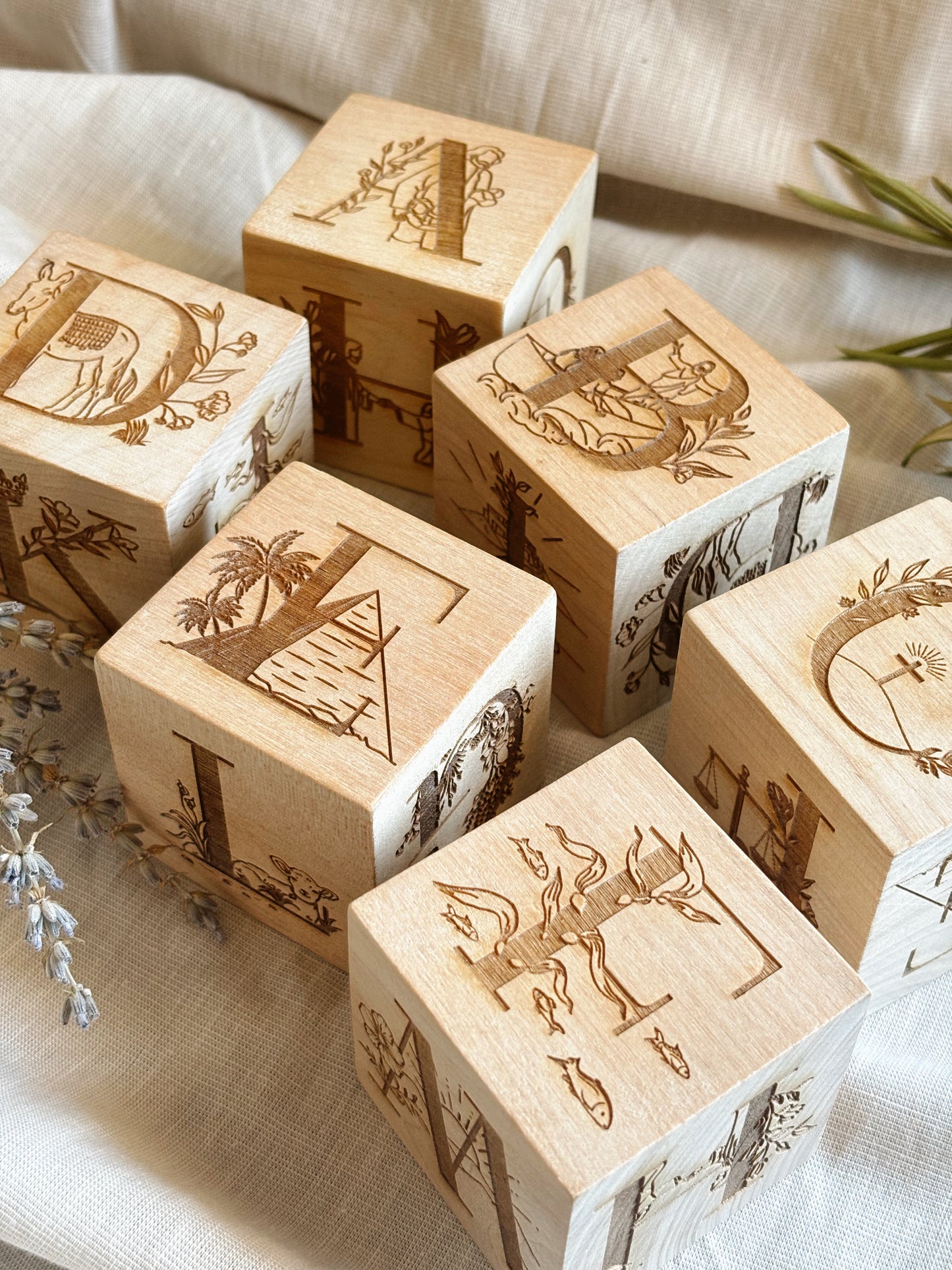 Set of 26, Wooden Biblical ABC Blocks  & Scripture Flashcards